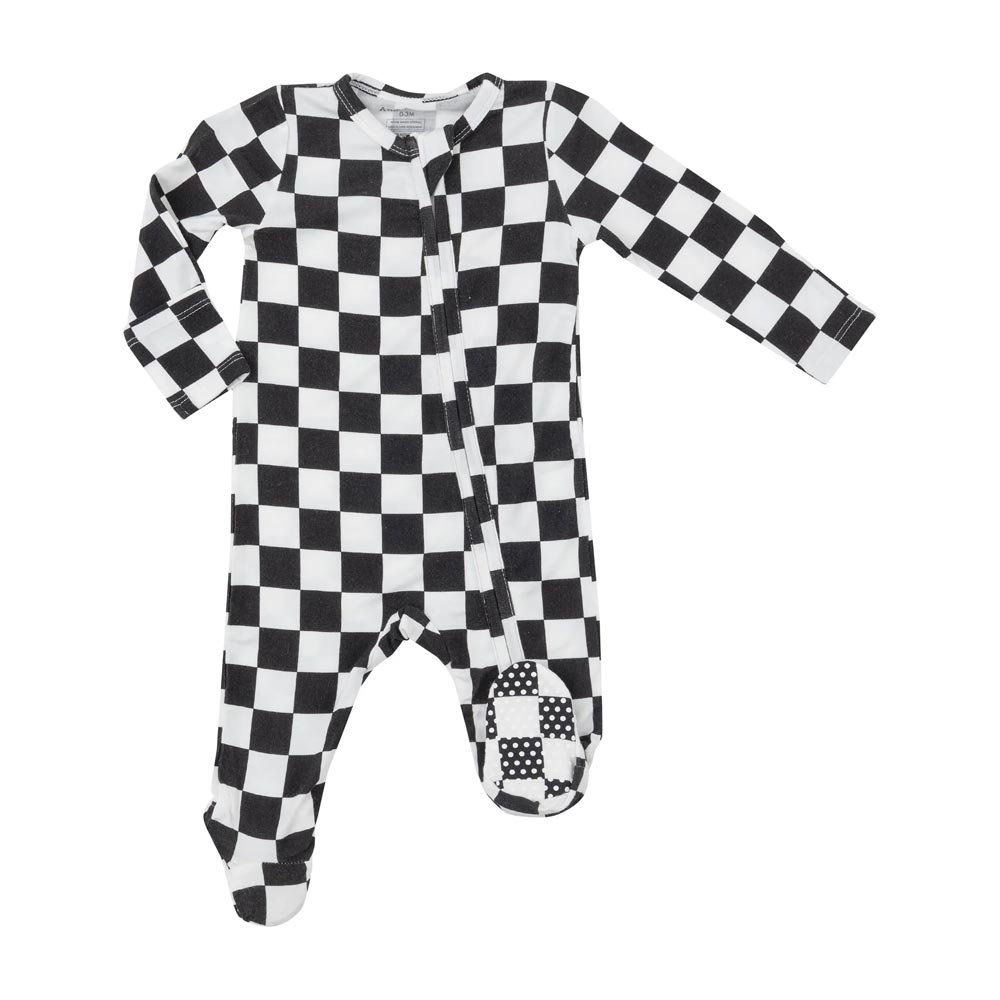 Angel Dear 2-Way Zipper Footie - Checkerboard Black