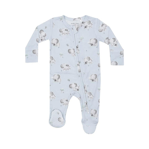 Angel Dear 2-Way Zipper Footie - Grey Elephants on Blue