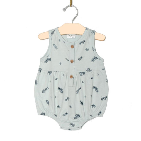 City Mouse Button Front Romper - Eucalyptus