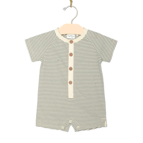 City Mouse Button Romper - Steel Stripe