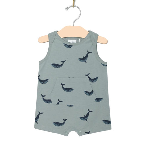 City Mouse Tank Kangaroo Romper - Blue Whale