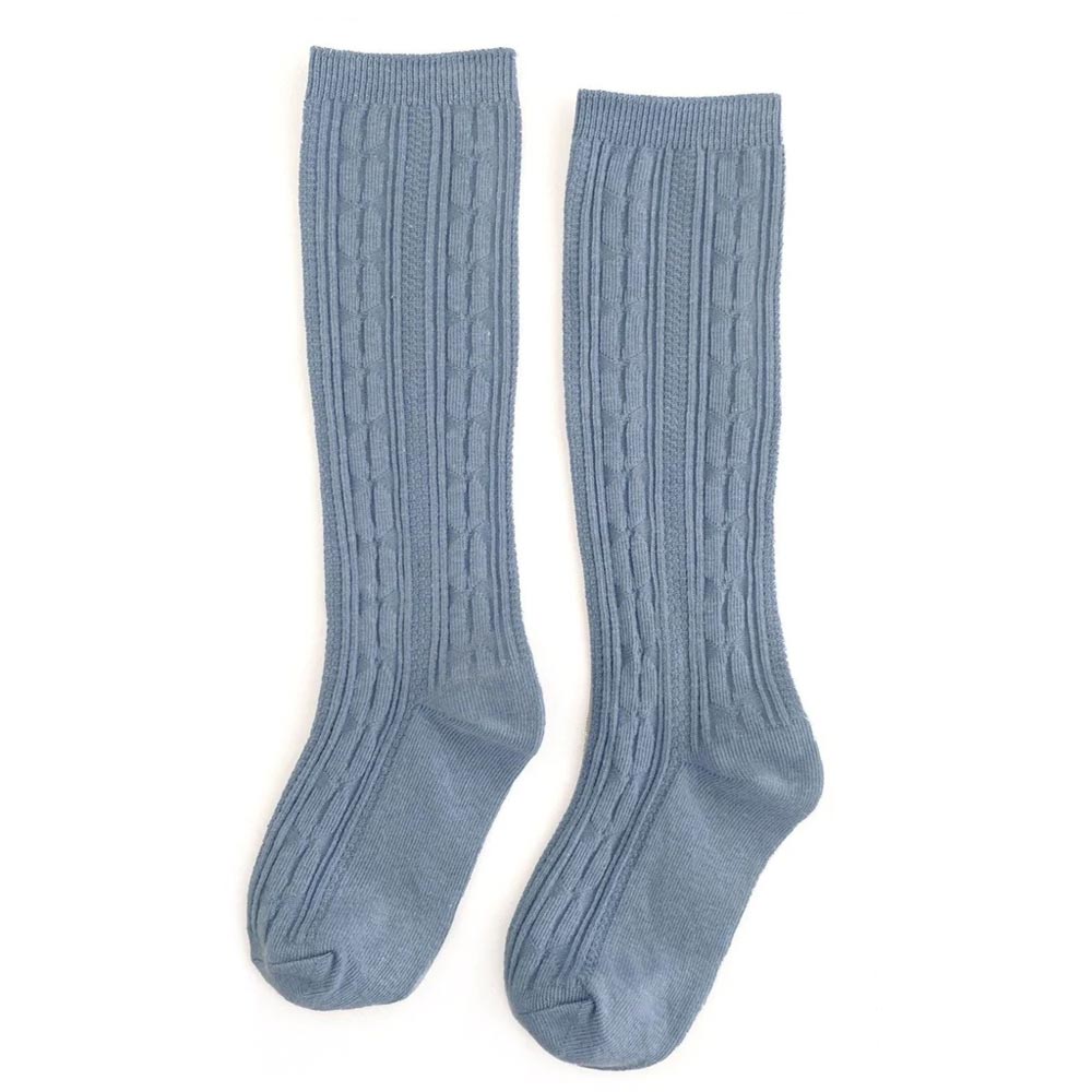 Little Stocking Co. Cable Knit Knee High Socks - Steel Blue (Size 4-6y)