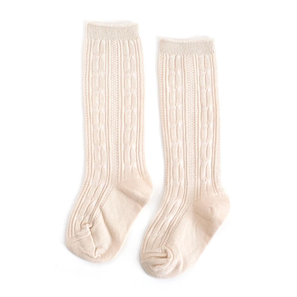 Little Stocking Co. Cable Knit Knee High Socks - Vanilla