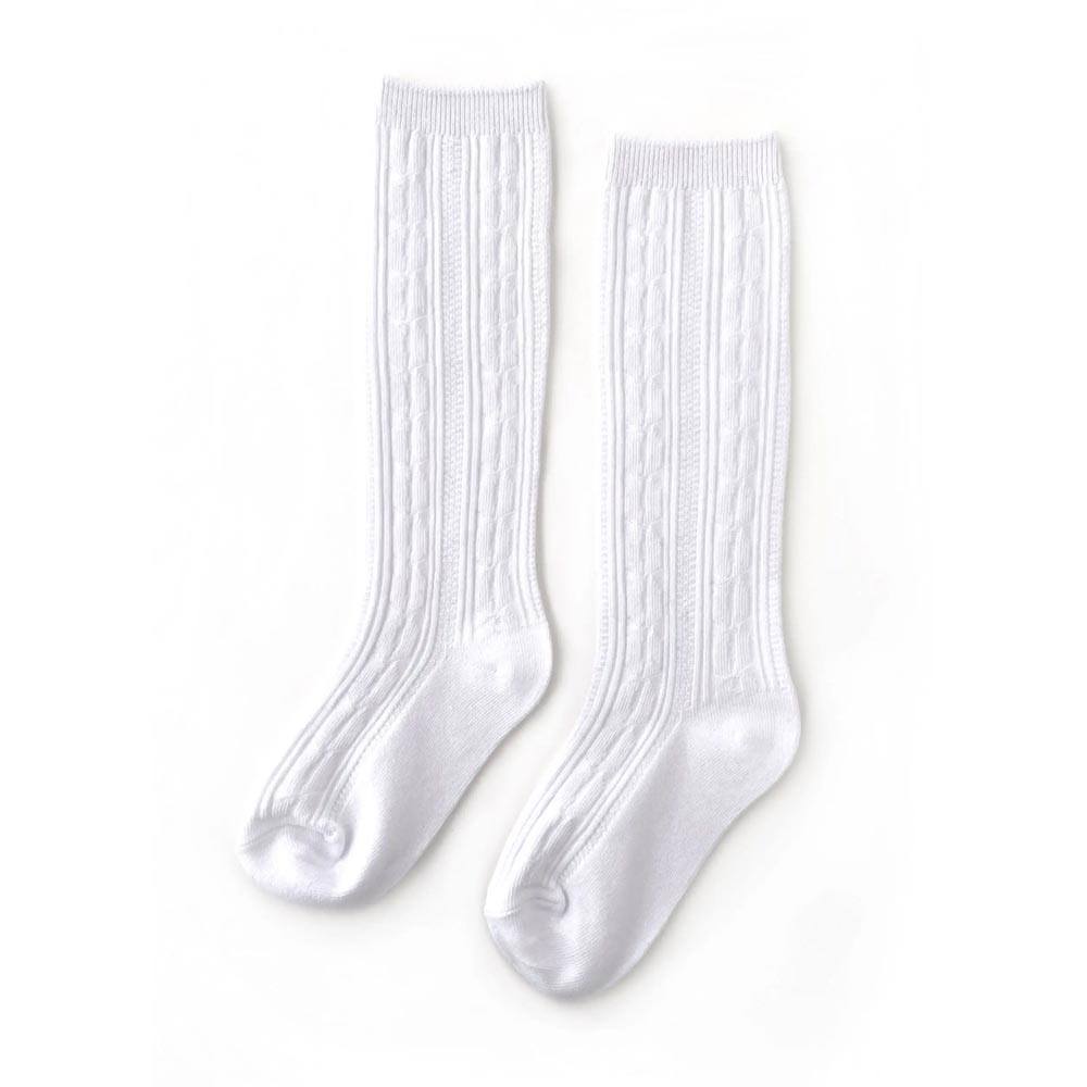 Little Stocking Co. Cable Knit Knee High Socks - White