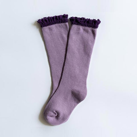 Little Stocking Co. Lace Top Knee High Socks - Purple with Plum Lace (Size 6-18m) *CLEARANCE*