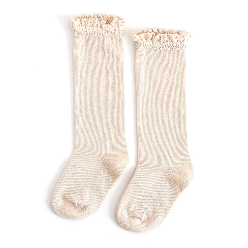 Little Stocking Co. Lace Top Knee High Socks - Vanilla