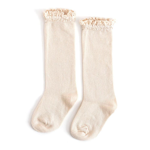 Little Stocking Co. Lace Top Knee High Socks - Vanilla