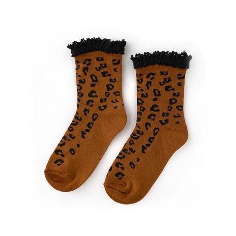 Little Stocking Co. Lace Top Midi Socks - Leopard (Size 4-6y) *CLEARANCE*