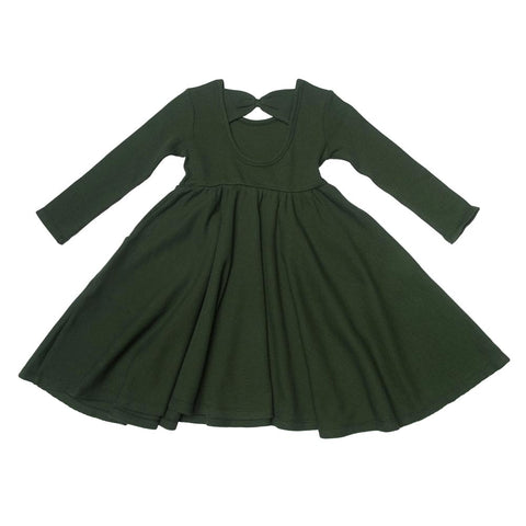 Loulou Lollipop Waffle Long Sleeve Skater Dress - Spruce Green