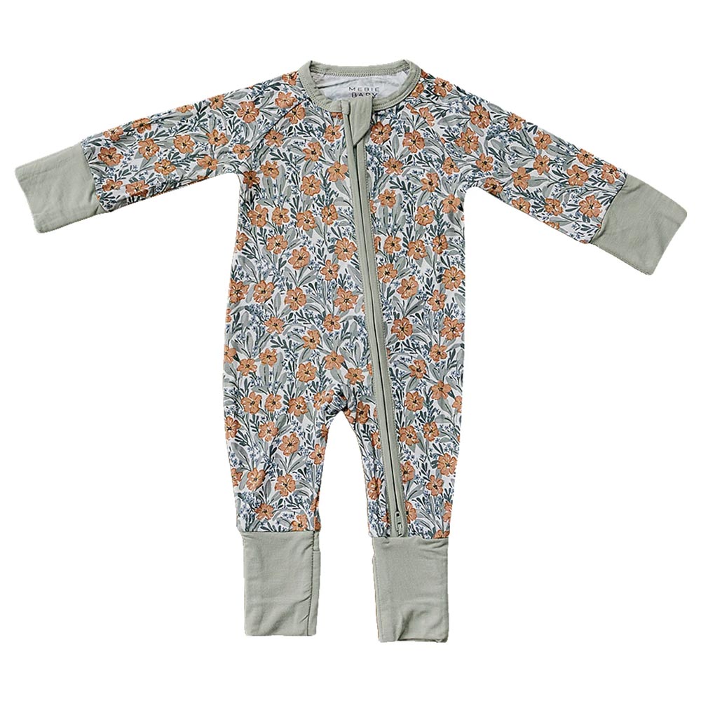 Mebie Baby Bamboo Zipper Coverall - Dainty Meadow