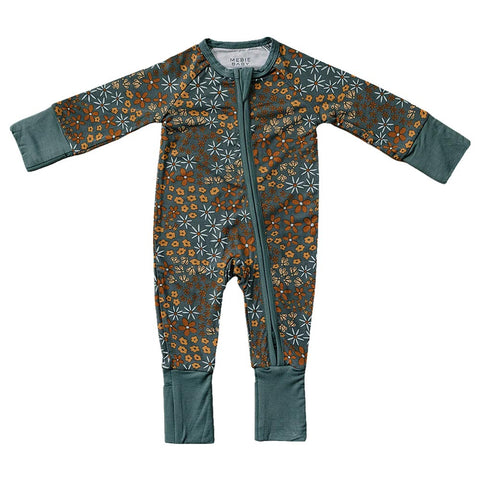 Mebie Baby Bamboo Zipper Coverall - Navy Blue Floral (Size Newborn)