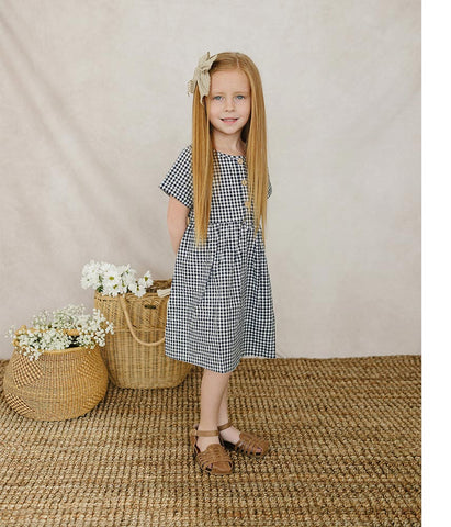 Mebie Baby Navy Gingham Linen Cotton Dress