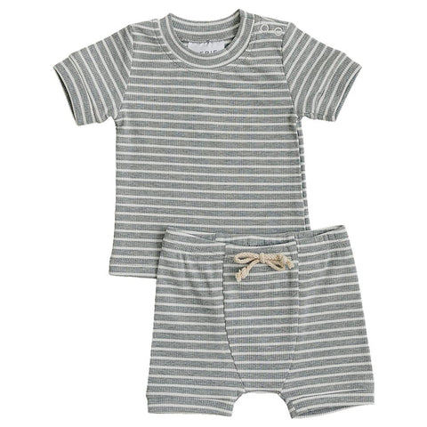 Mebie Baby Cozy Short Set - Grey Striped Ribbed *CLEARANCE*