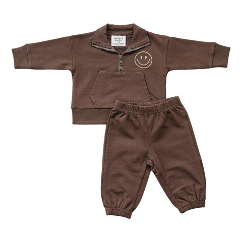 Mebie Baby Quarter Zip French Terry Set - Smiley Face