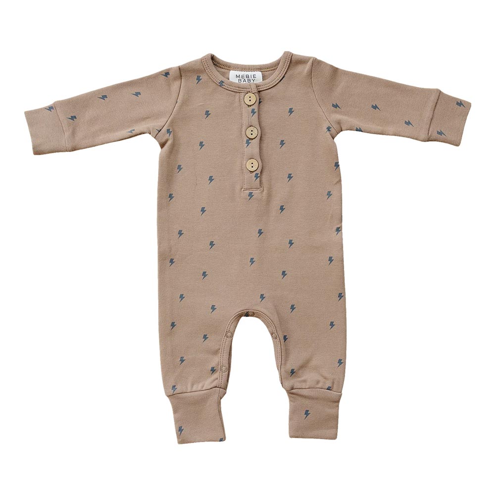 Mebie Baby Long Sleeve Button Romper - Lightning Bolts