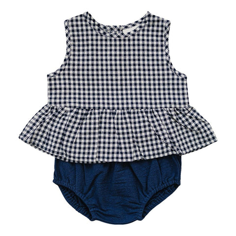 Mebie Baby Navy Gingham Peplum Set