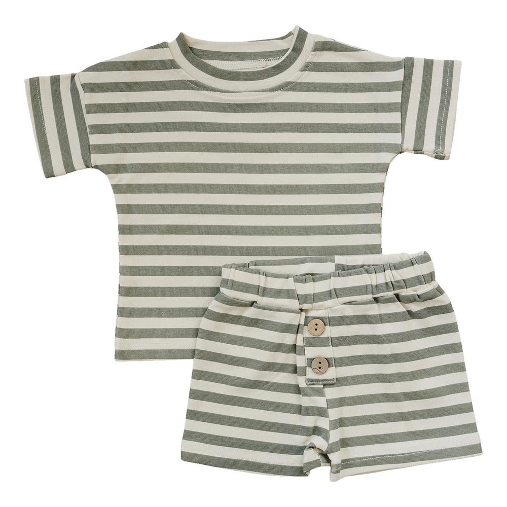 Mebie Baby Sage Stripe Button Short Set