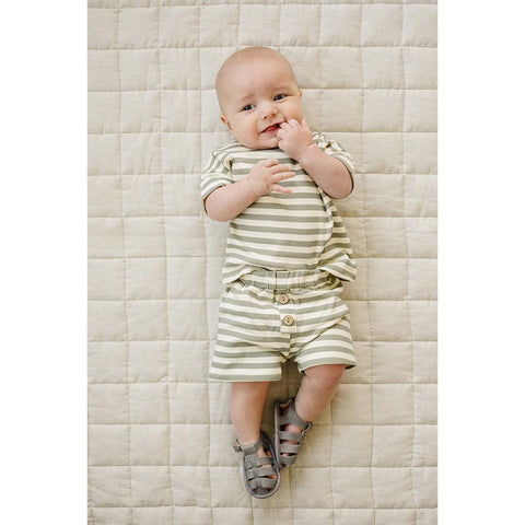 Mebie Baby Sage Stripe Button Short Set