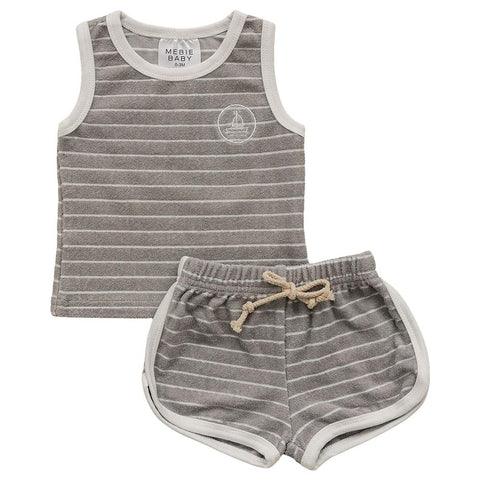 Mebie Baby Sail Boat Stripe Terry Cloth Short Set