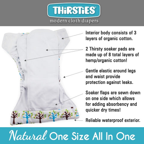 Thirsties NATURAL One-Size All-in-One Cloth Diaper - Hook & Loop