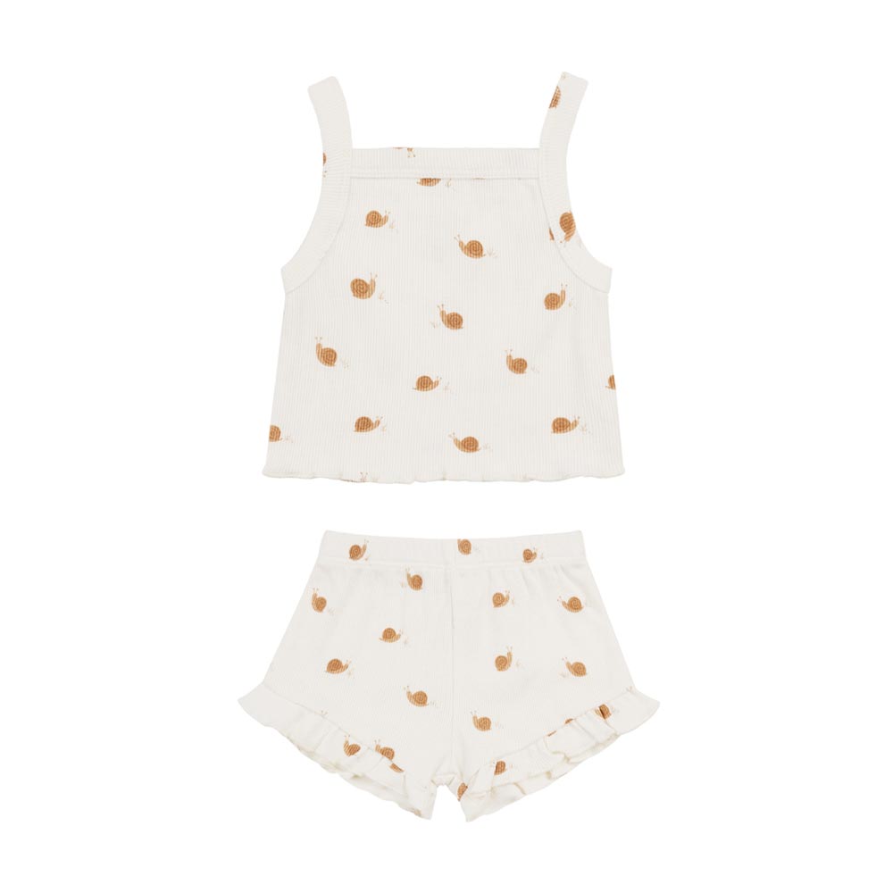 Quincy Mae Evie Tank & Shortie Set - Ivory Snails (Size 0-3m) *CLEARANCE*