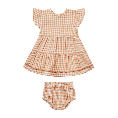 Quincy Mae Lily Dress - Melon Gingham (Size 4/5y) *CLEARANCE*