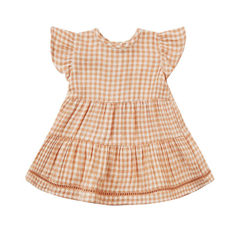 Quincy Mae Lily Dress - Melon Gingham (Size 4/5y) *CLEARANCE*