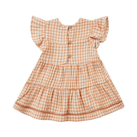 Quincy Mae Lily Dress - Melon Gingham (Size 4/5y) *CLEARANCE*