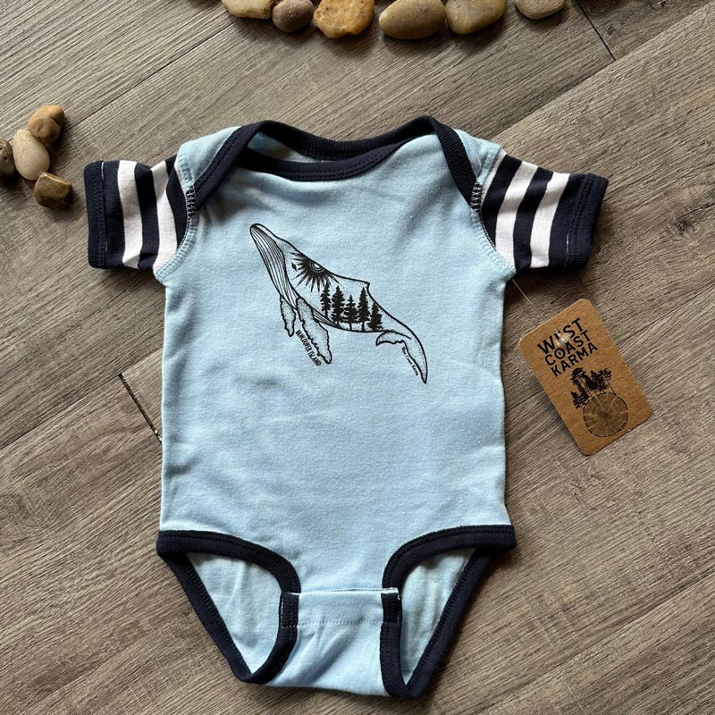 West Coast Karma Baby Onesie - Blue Stripe Vancouver Island Humpback