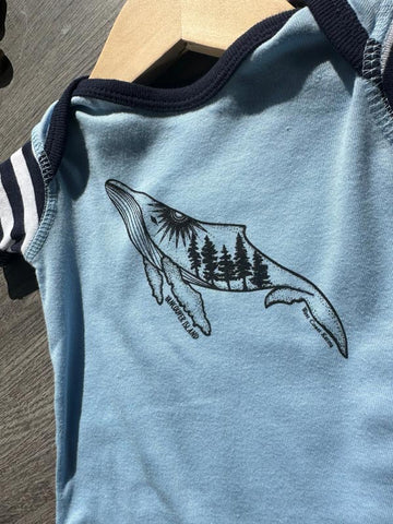 West Coast Karma Baby Onesie - Blue Stripe Vancouver Island Humpback