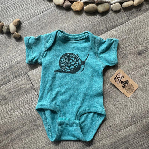 West Coast Karma Baby Onesie - Heathered Teal Snail