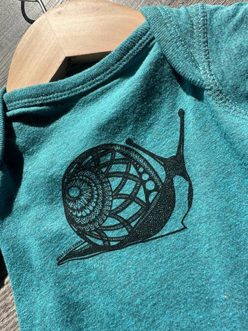 West Coast Karma Baby Onesie - Heathered Teal Snail