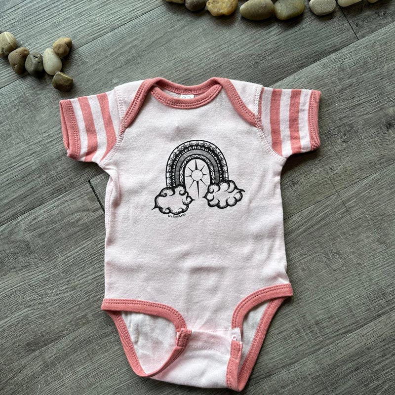 West Coast Karma Baby Onesie - Pink Stripe Rainbow