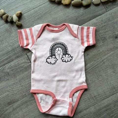 West Coast Karma Baby Onesie - Pink Stripe Rainbow