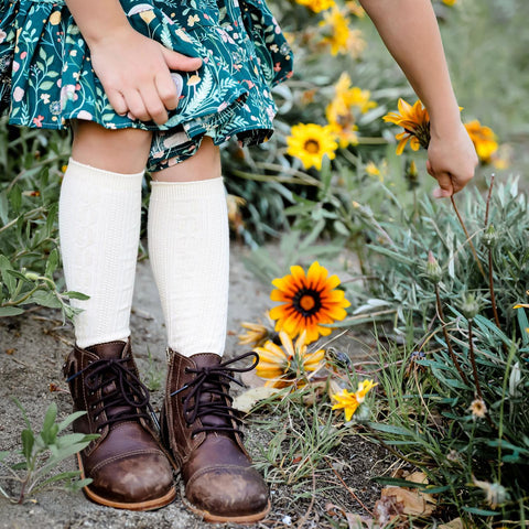 Little Stocking Co. Cable Knit Knee High Socks - Vanilla