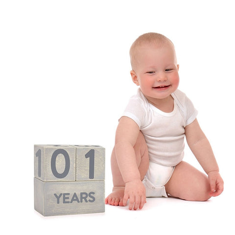 *Pearhead Milestone Age Block Set - Wooden/Grey