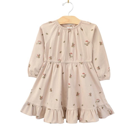 City Mouse Raglan Ruff Dress - Blush Mushrooms (Size 6y) *CLEARANCE*