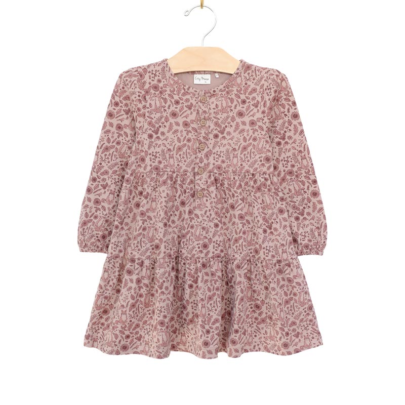 City Mouse Tiered Henley Dress - Fox Floral Dusty Rose *CLEARANCE*