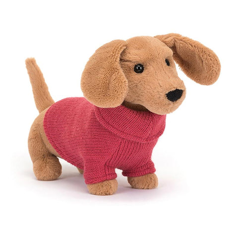 *Jellycat Sweater Sausage Dog Pink - 7"