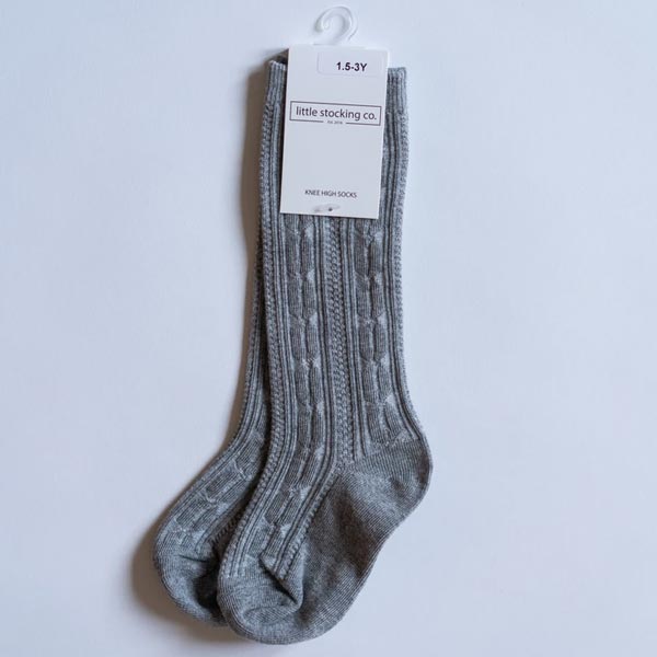 Little Stocking Co. Cable Knit Knee High Socks - Grey