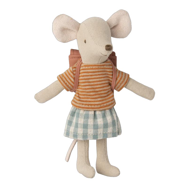 *Maileg Big Sister Tricycle Mouse with Old Rose Backpack