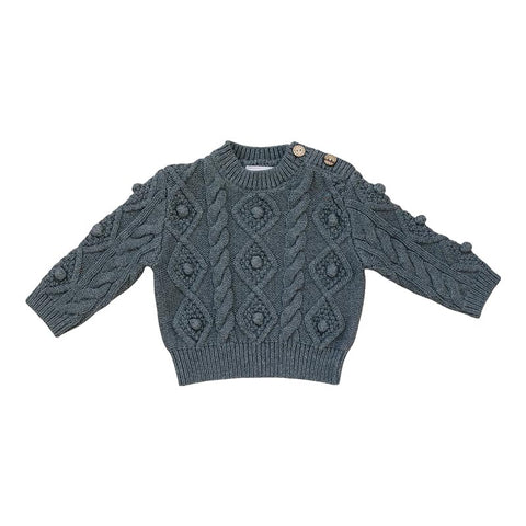 Mebie Baby Cable Knit Sweater - Charcoal (Size 3-6m) *CLEARANCE*