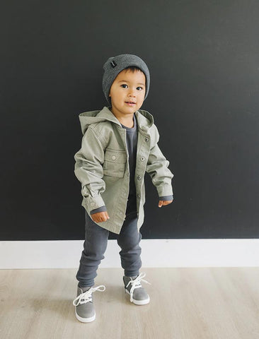 Mebie Baby Canvas Hooded Jacket - Sage (Size 3-6m) *CLEARANCE*