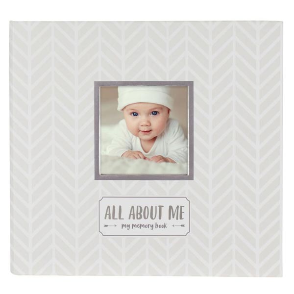 *Pearhead "All About Me" Herringbone Baby Memory Book & Sticker Set - White/Grey