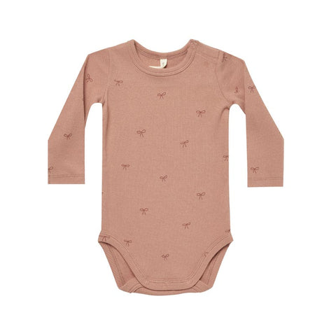 Quincy Mae Ribbed Longsleeve Bodysuit - Rose Bows (Size 6-12m) *CLEARANCE*